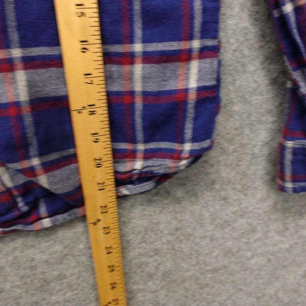 Girls Flannel Shirt Rhinestone Emoji L Blue Plaid Smiley Patch Pearl Snap BUTTER